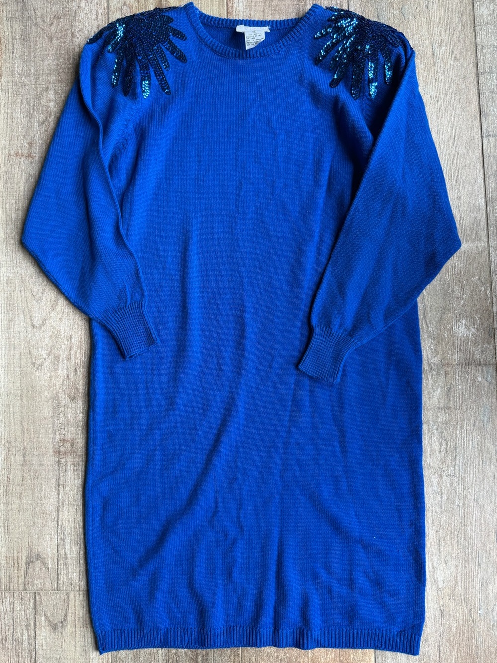 Vintage Darian Sequin-Embellished Royal Blue Mini Sweater Dress